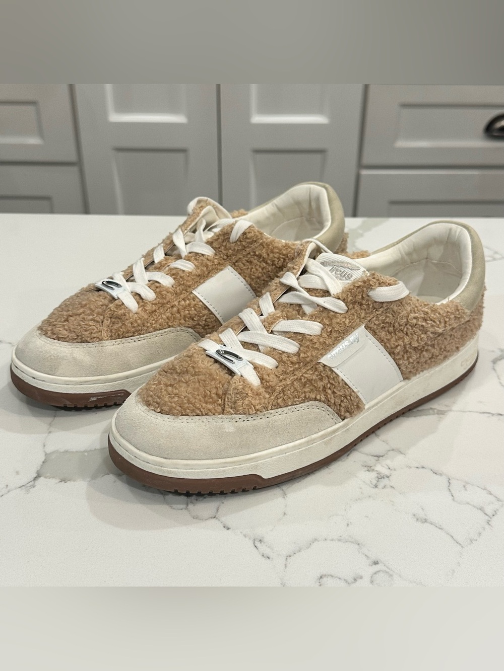 Circus NY Sam Edelman Vance Cozy Court Sneakers Womens 8 Tan Faux Shearling Fuzz